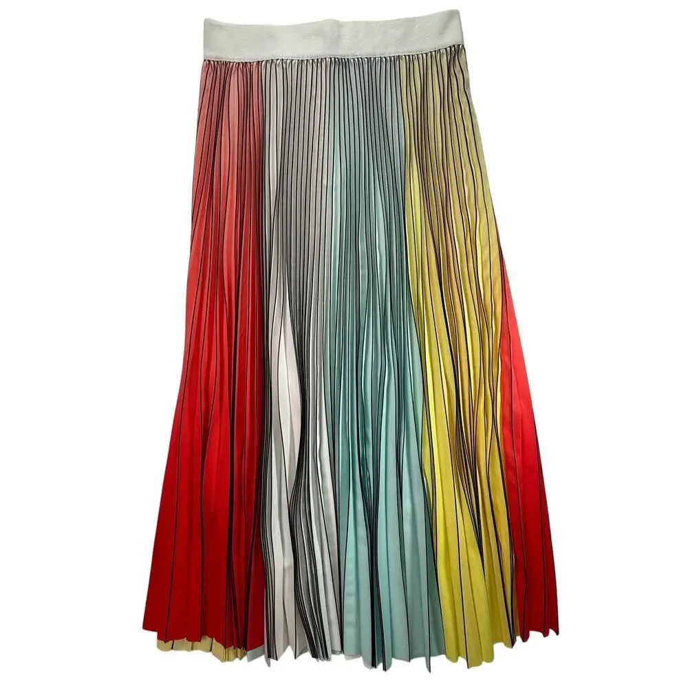 Alice + Olivia Arden Pleated Midi Skirt Multicolor Colorblock Size 4 - Picture 8 of 13